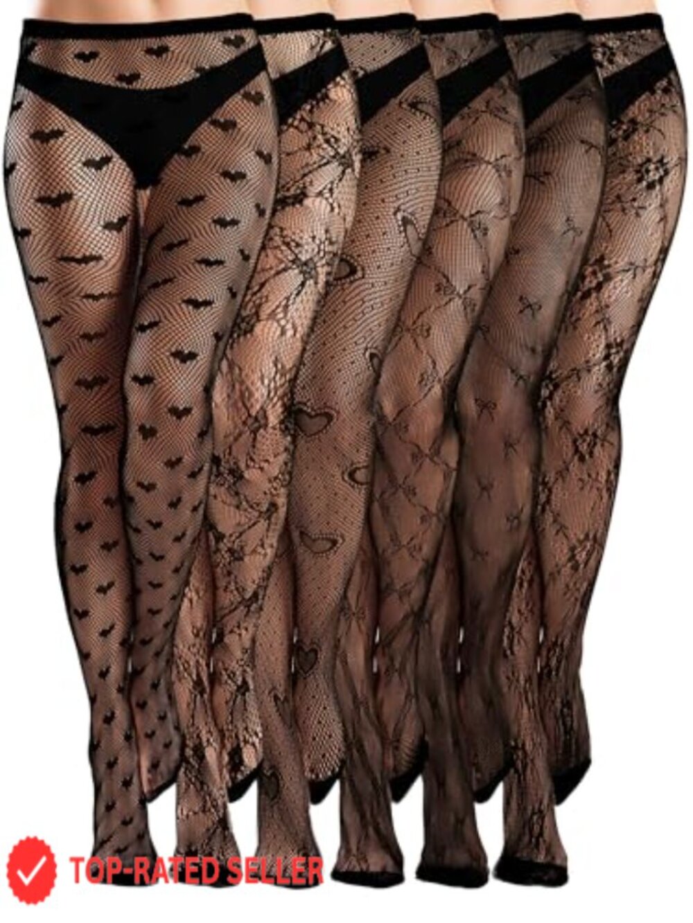 Ramede 6 Pairs Fishnet Tights One Size High Rise Elastic Halloween Hosiery